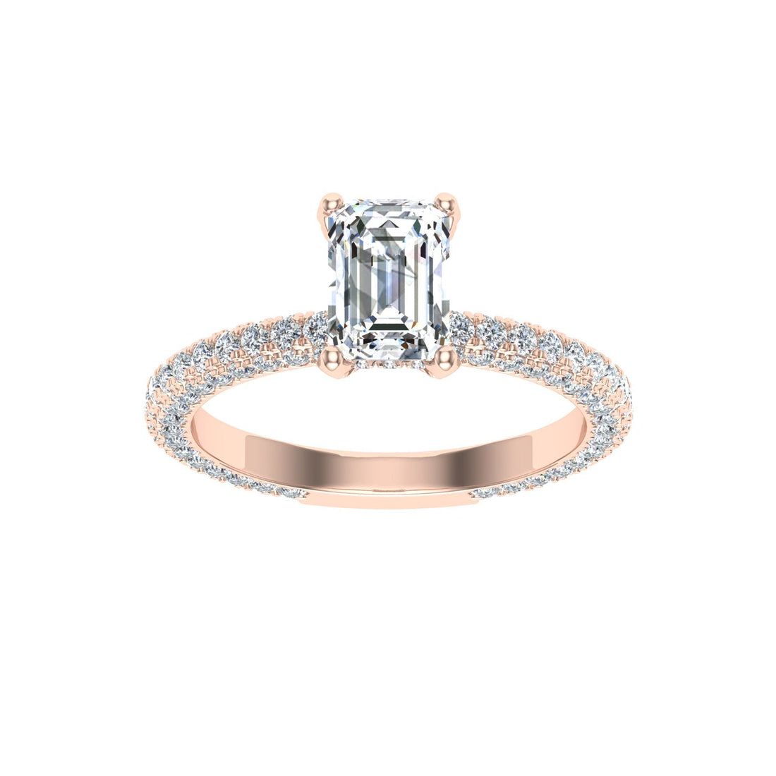 Willowmist Emerald Cut Micro Pavé Moissanite Engagement Ring Rose Gold