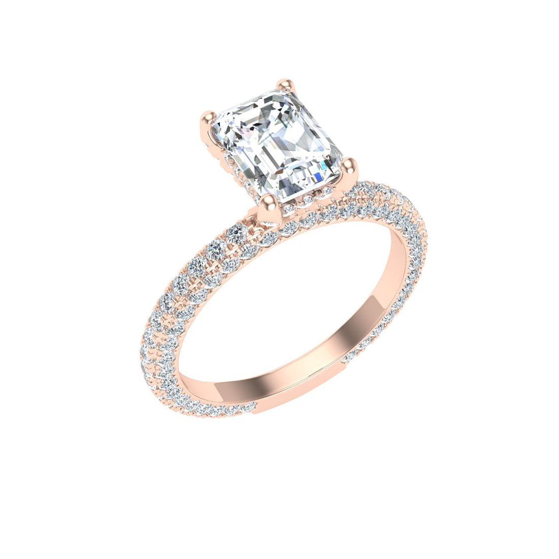 Willowmist Emerald Cut Micro Pavé Moissanite Engagement Ring Rose Gold