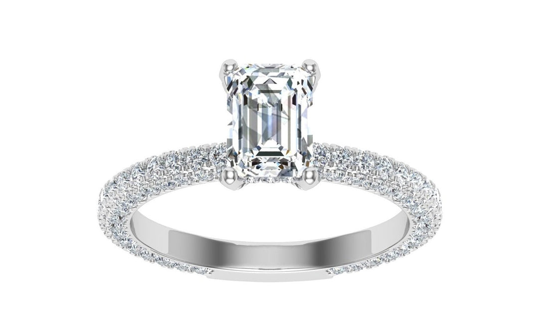 Willowmist Emerald Cut Micro Pavé Moissanite Engagement Ring White Gold