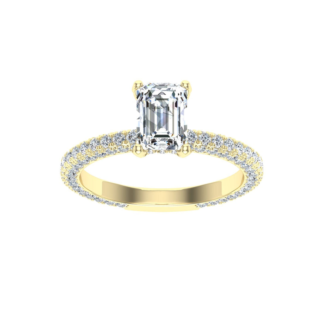 Willowmist Emerald Cut Micro Pavé Moissanite Engagement Ring Yellow Gold