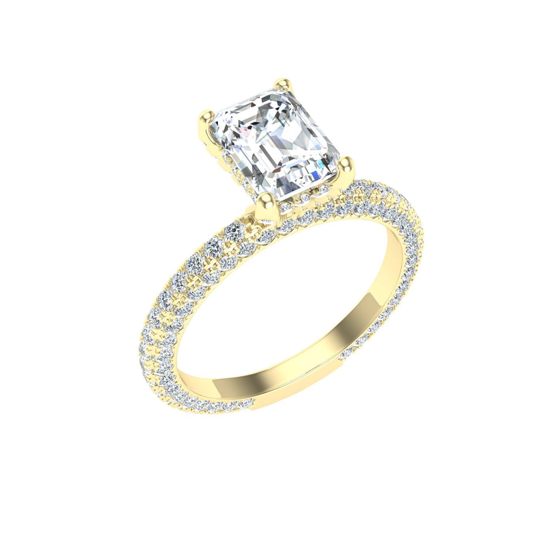 Willowmist Emerald Cut Micro Pavé Moissanite Engagement Ring Yellow Gold