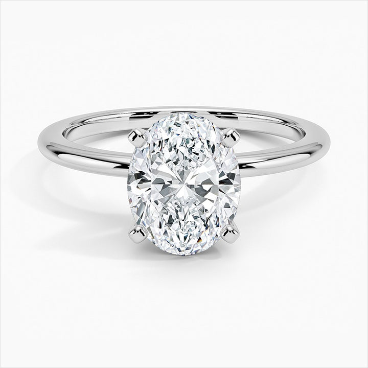 Wind Oval Four-Prong Moissanite Engagement Ring White Gold