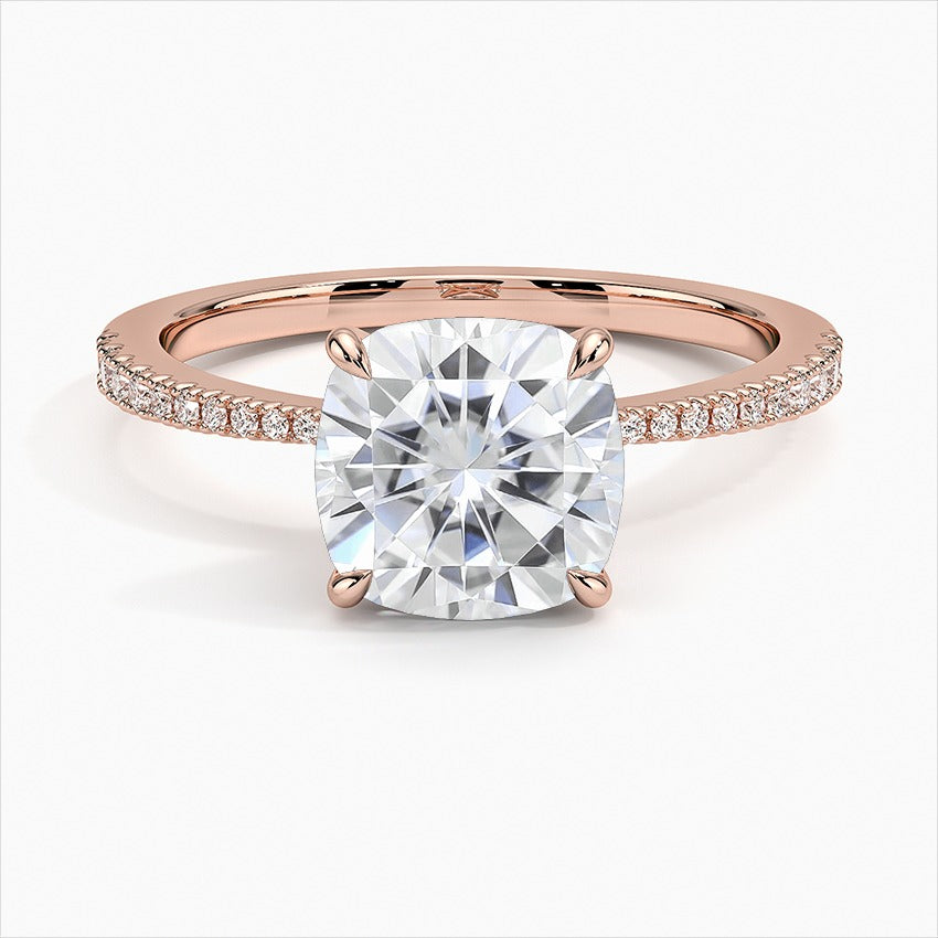 Windswept 4-Prong Cushion Moissanite Engagement Ring Rose Gold