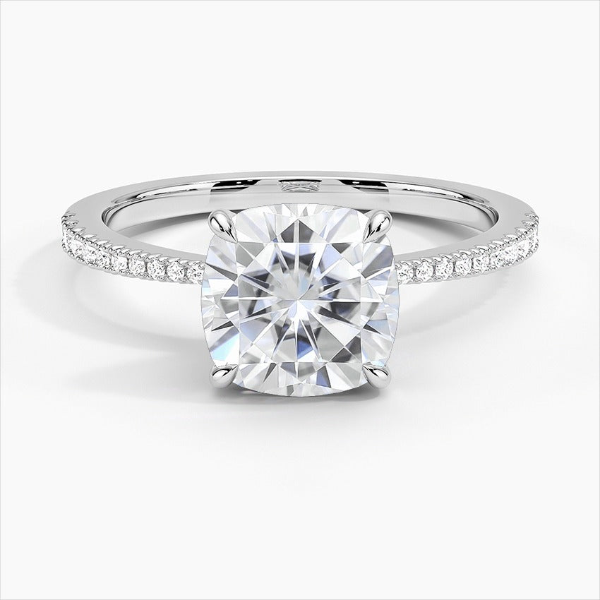 Windswept 4-Prong Cushion Moissanite Engagement Ring White Gold