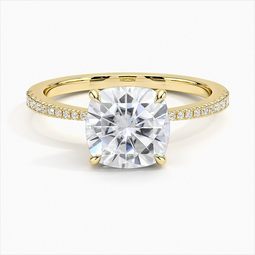 Windswept 4-Prong Cushion Moissanite Engagement Ring Yellow Gold