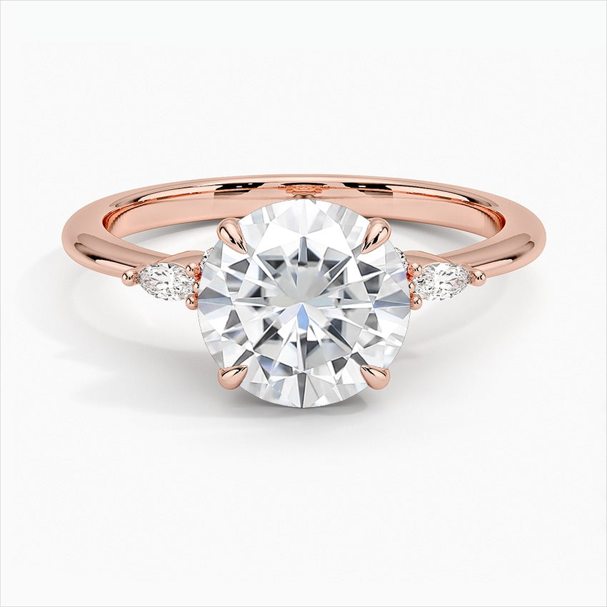 Windswept Four-Prong Round Moissanite Engagement Ring Rose Gold