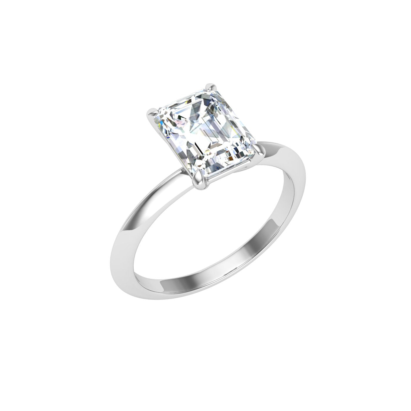 Wisp Emerald Cut Solitaire Moissanite Engagement Ring White Gold