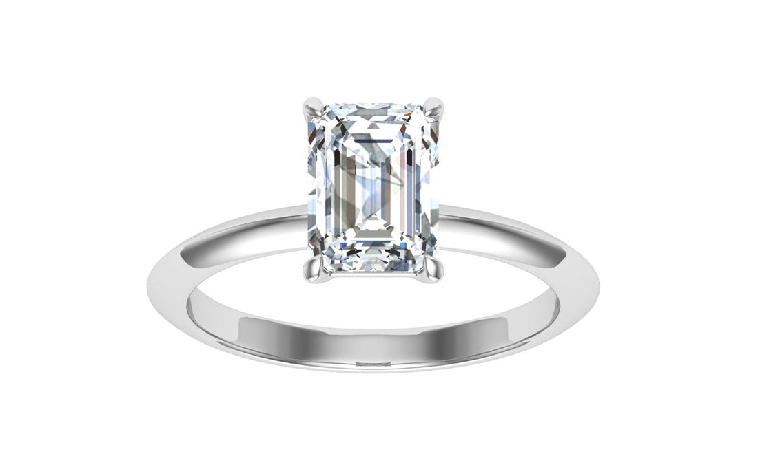 Wisp Emerald Cut Solitaire Moissanite Engagement Ring White Gold