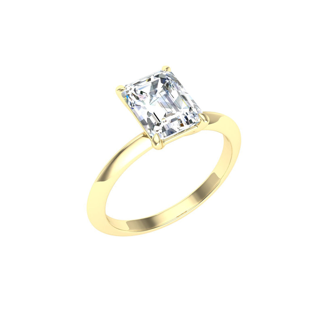 Wisp Emerald Cut Solitaire Moissanite Engagement Ring Yellow Gold