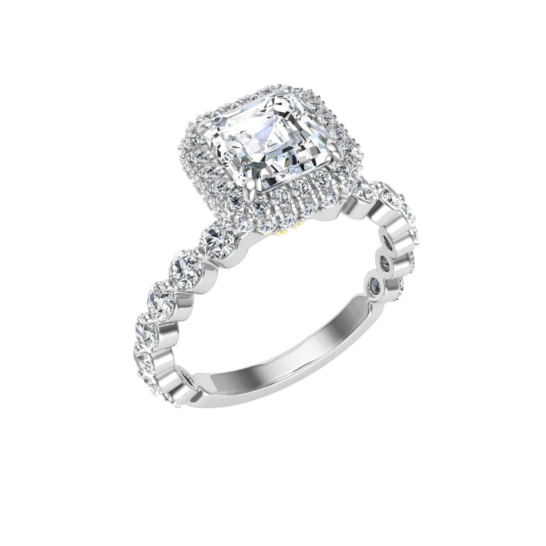 Wisteria Asscher Cut Double Edge Halo Moissanite Engagement Ring White Gold