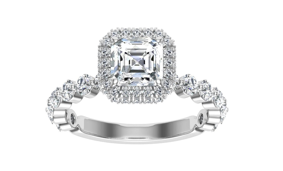 Wisteria Asscher Cut Double Edge Halo Moissanite Engagement Ring White Gold