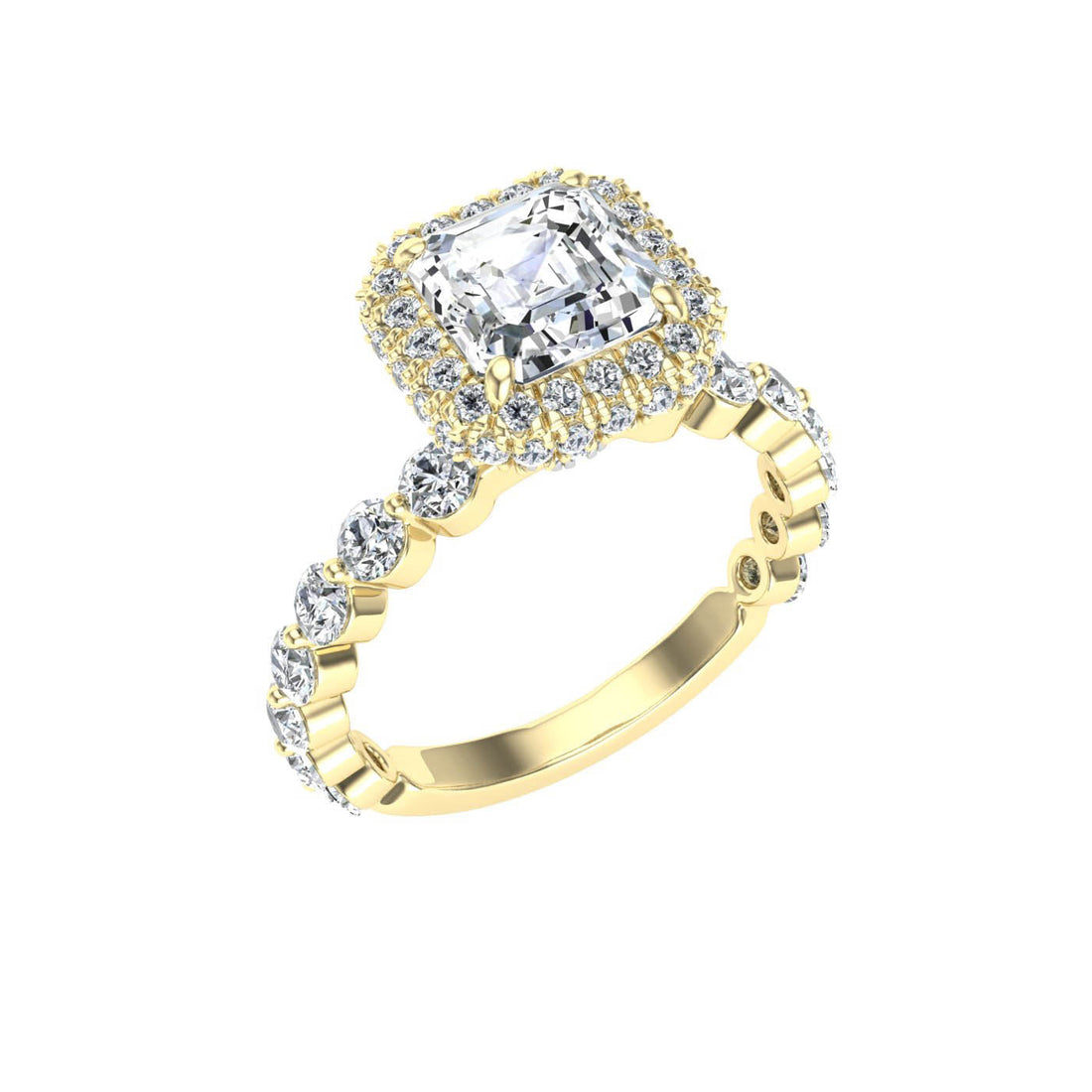 Wisteria Asscher Cut Double Edge Halo Moissanite Engagement Ring Yellow Gold