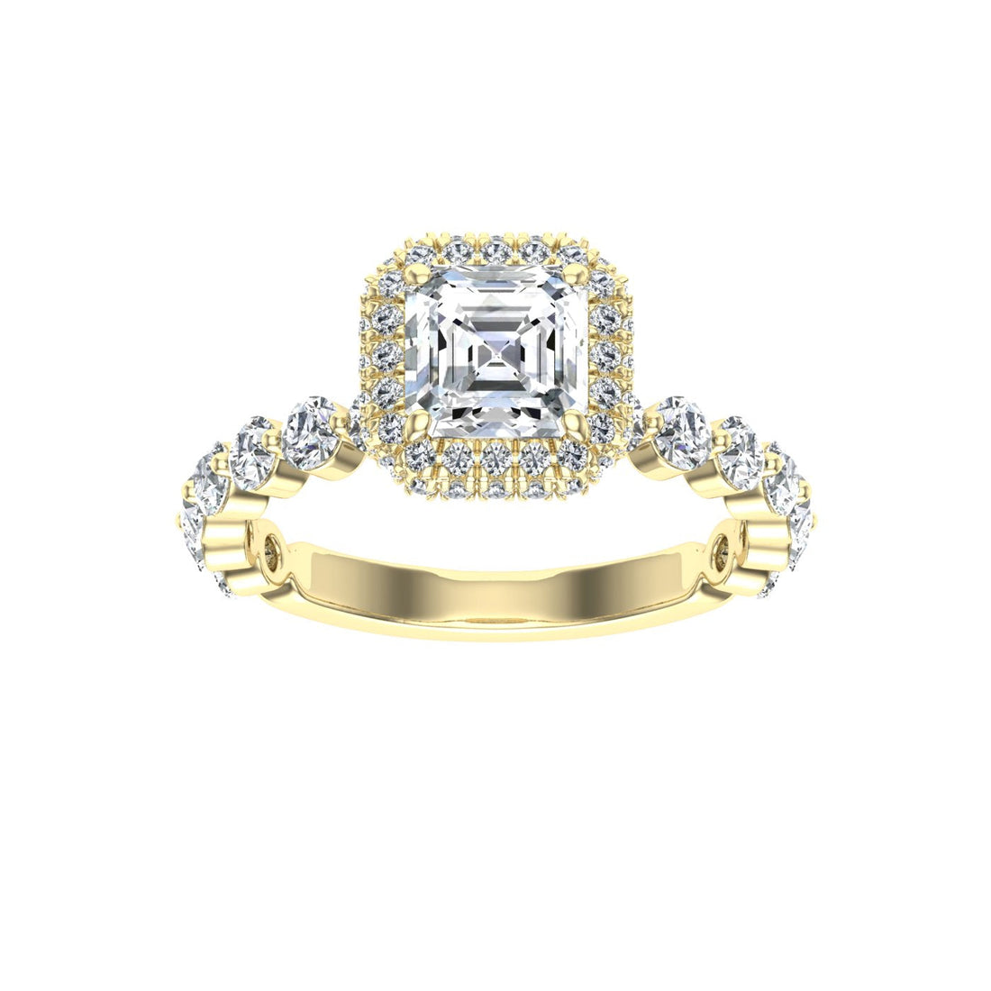 Wisteria Asscher Cut Double Edge Halo Moissanite Engagement Ring Yellow Gold