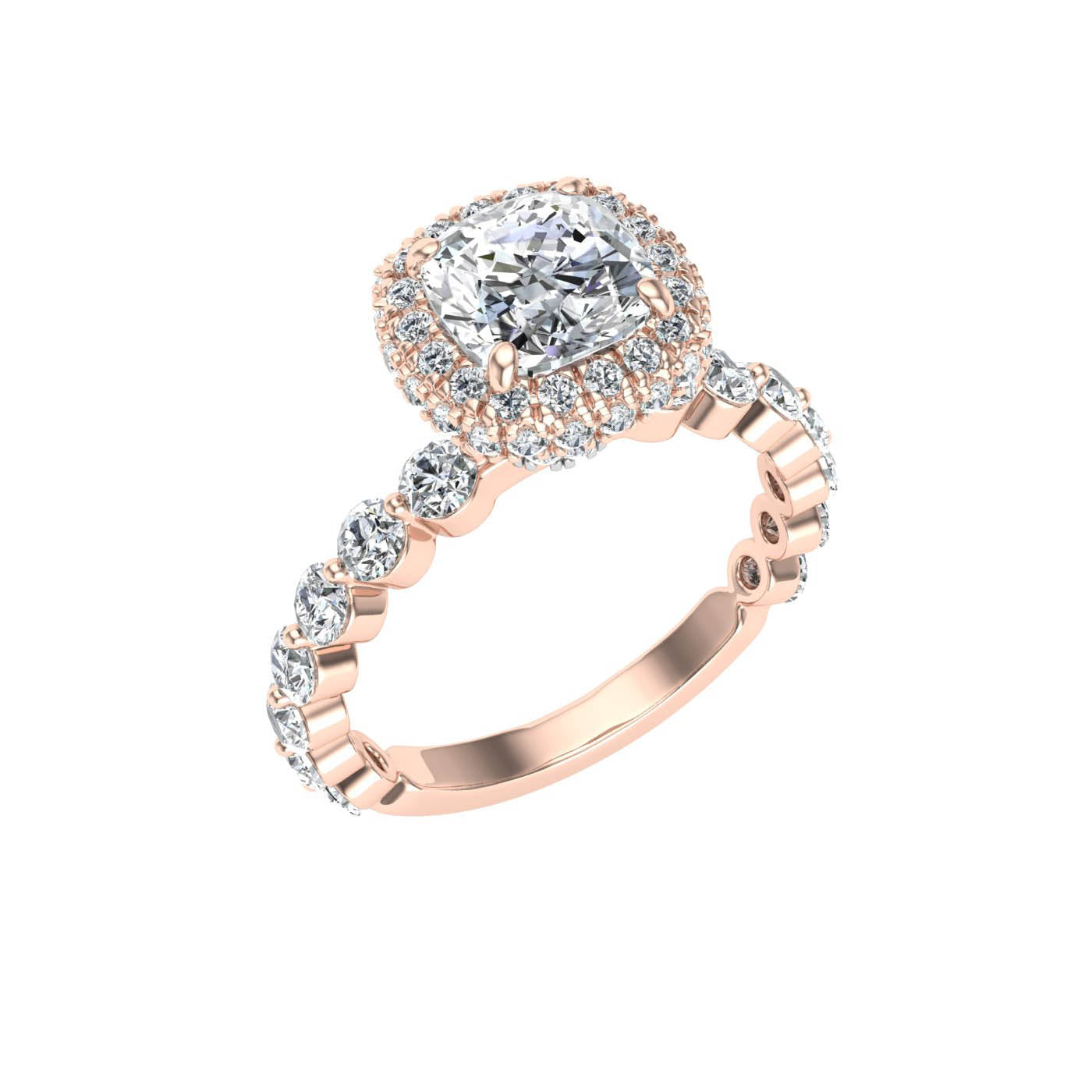 Wisteria  Cushion Cut Double Edge Halo Moissanite Engagement Ring Rose Gold