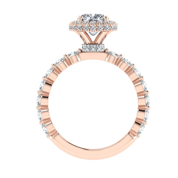 Wisteria  Cushion Cut Double Edge Halo Moissanite Engagement Ring Rose Gold