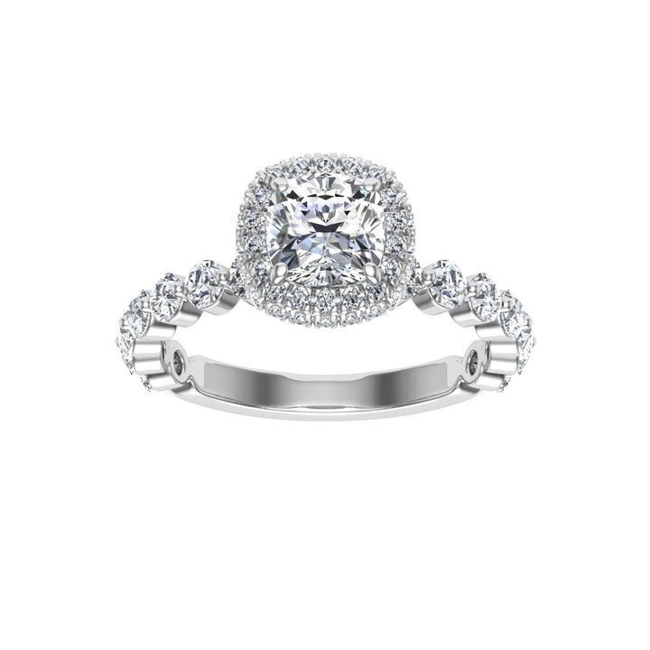 Wisteria  Cushion Cut Double Edge Halo Moissanite Engagement Ring White Gold