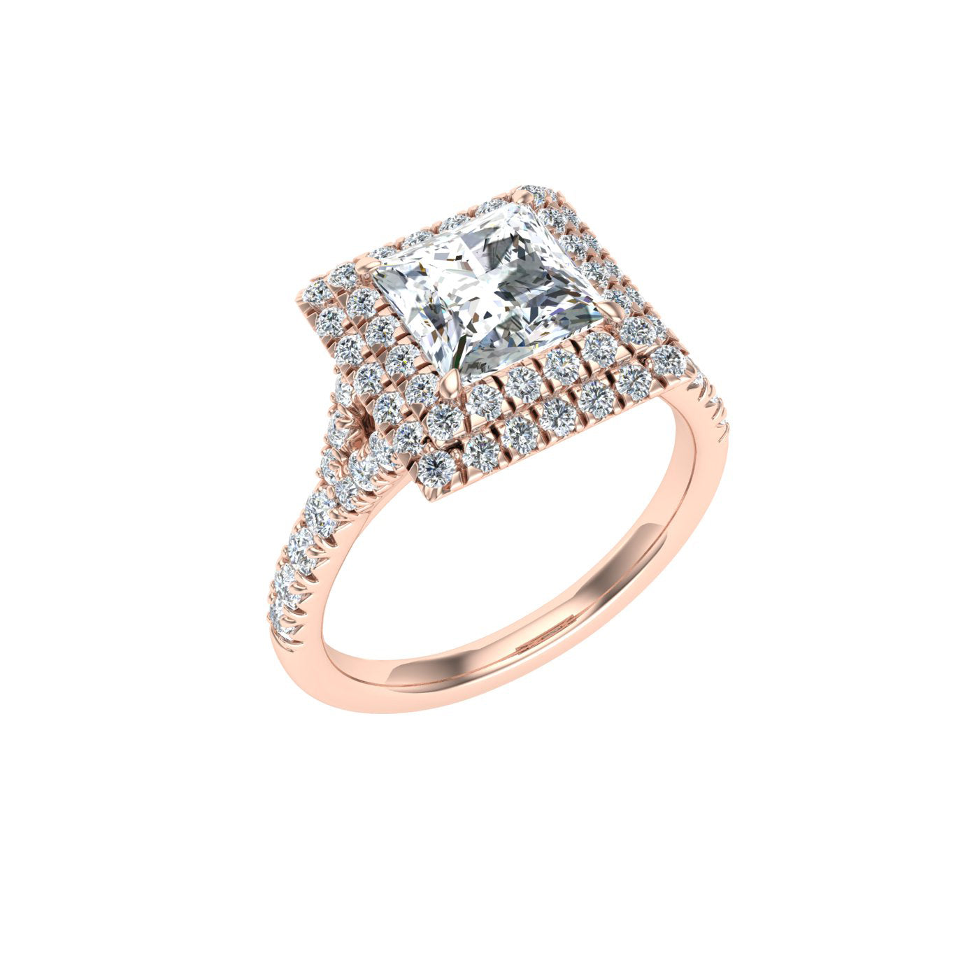 Wynd Radiant Cut Double Halo Moissanite Engagement Ring Rose Gold