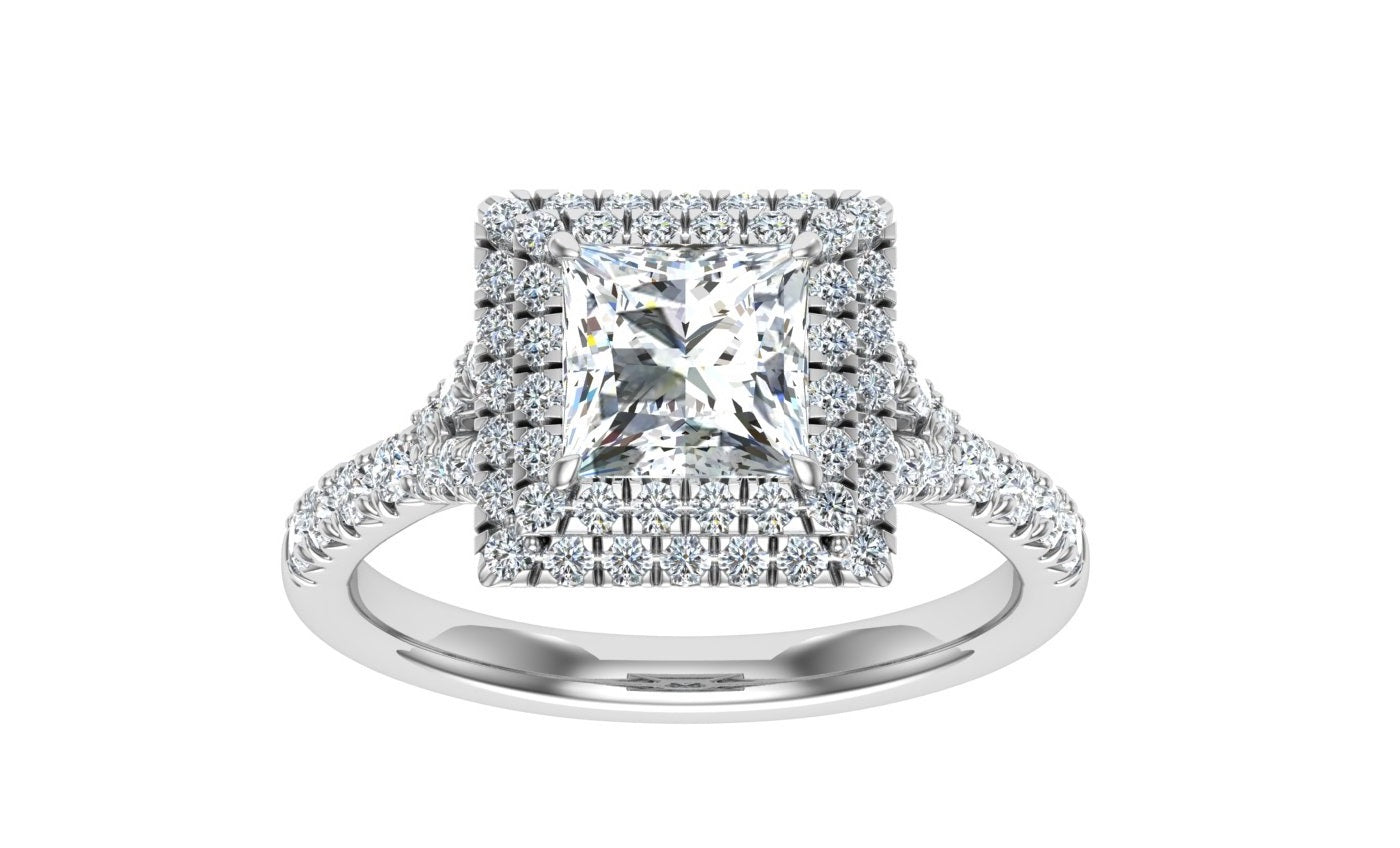 Wynd Radiant Cut Double Halo Moissanite Engagement Ring White Gold