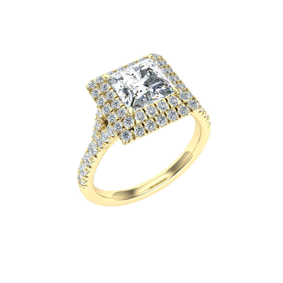 Wynd Radiant Cut Double Halo Moissanite Engagement Ring Yellow Gold