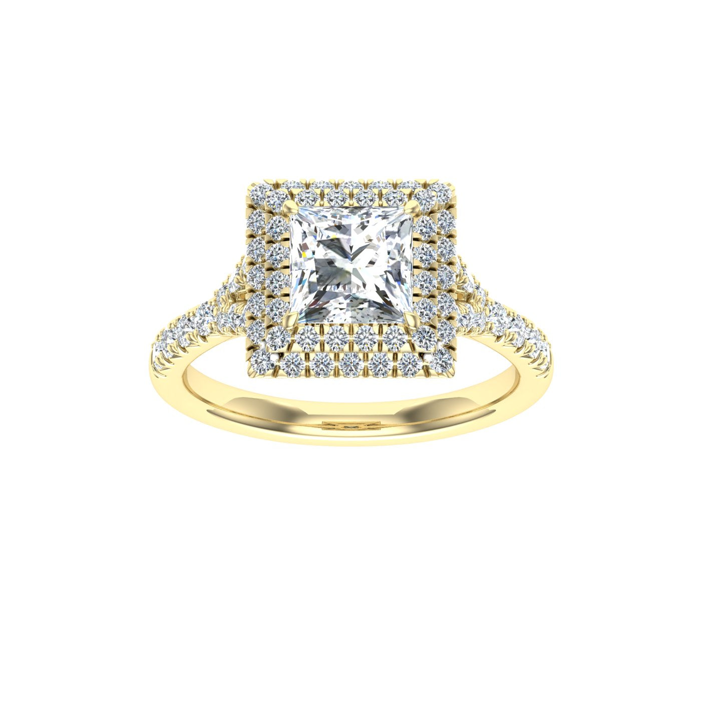 Wynd Radiant Cut Double Halo Moissanite Engagement Ring Yellow Gold