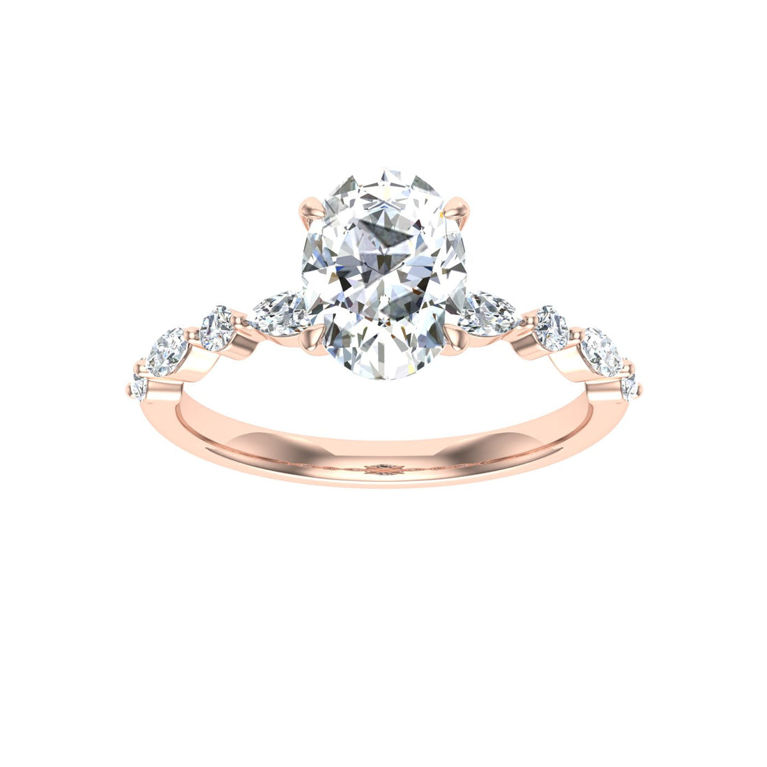 Zephyr Oval Cut Side Stones Moissanite Engagement Ring Rose Gold