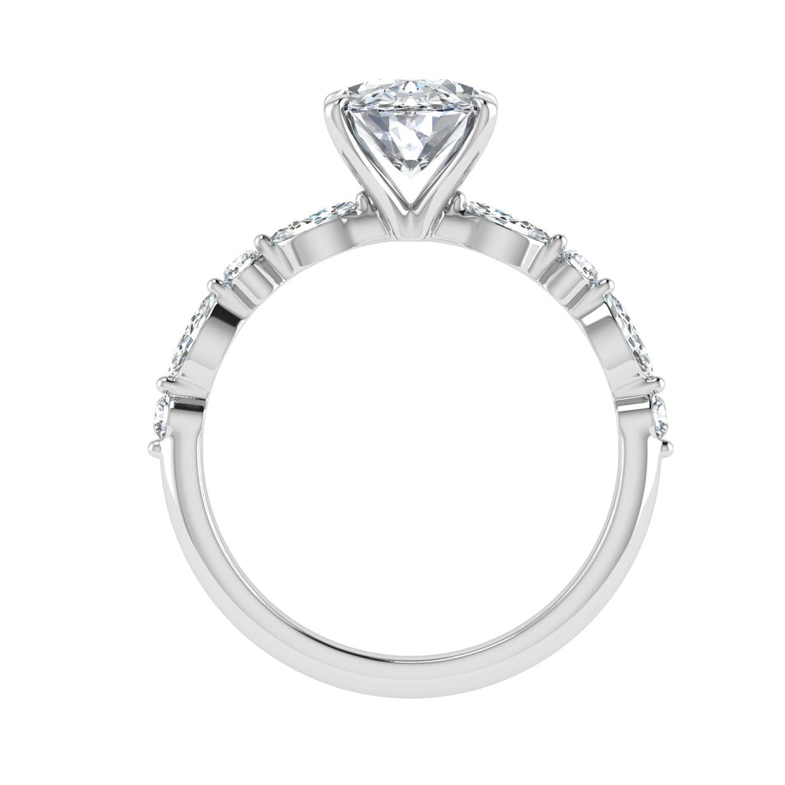 Zephyr Oval Cut Side Stones Moissanite Engagement Ring White Gold