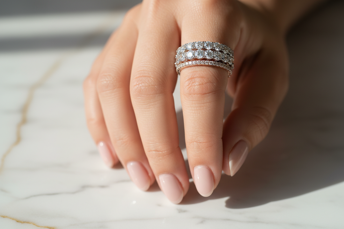 create Lab Diamond Wedding Bands in hand