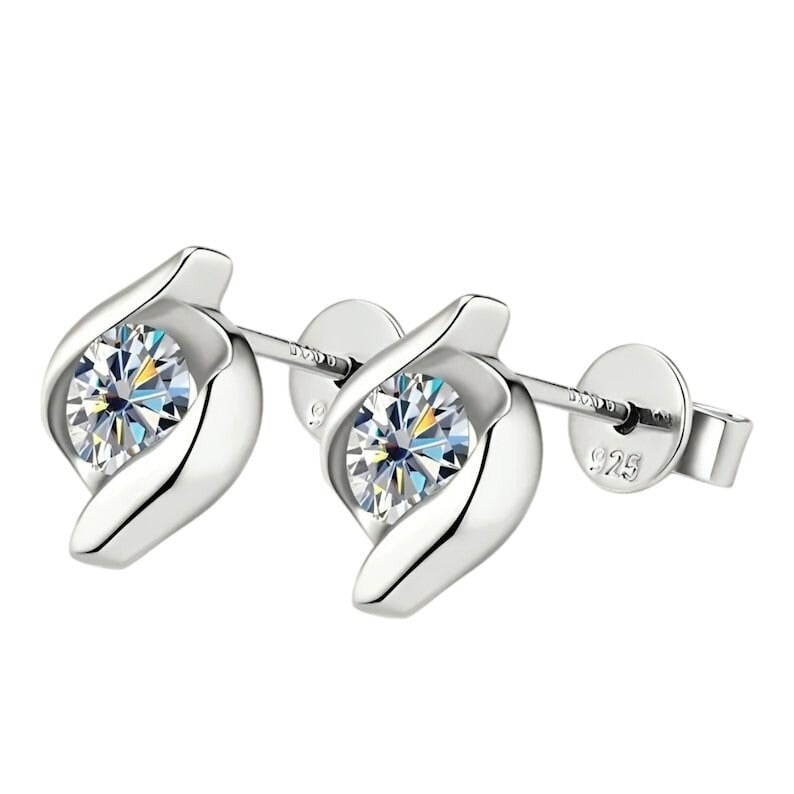 Winston Round Cut Twist Moissanite Stud Earrings White Gold