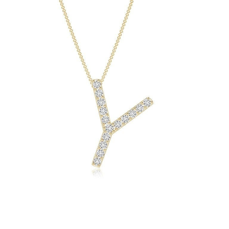Moissanite Capital "Y" Initial Pendant Yellow Gold