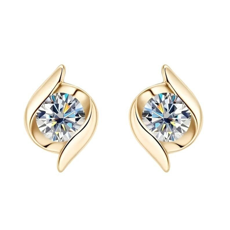 Winston Round Cut Twist Moissanite Stud Earrings Yellow Gold