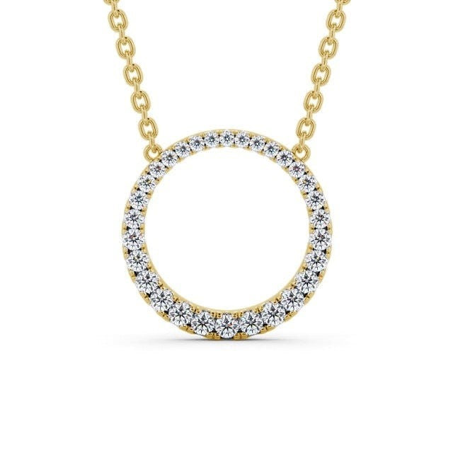 Round Cut Circle Shaped Moissanite Necklaces Yellow Gold