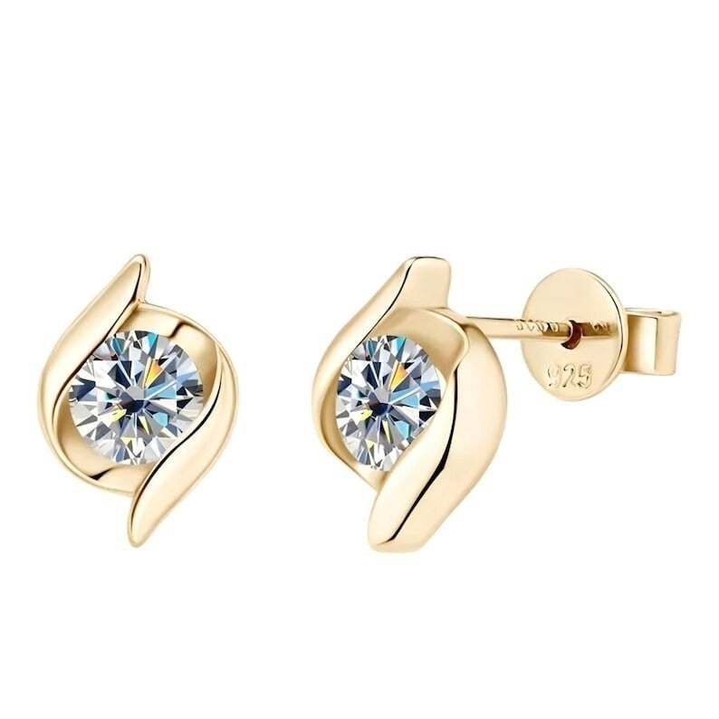 Winston Round Cut Twist Moissanite Stud Earrings Yellow Gold