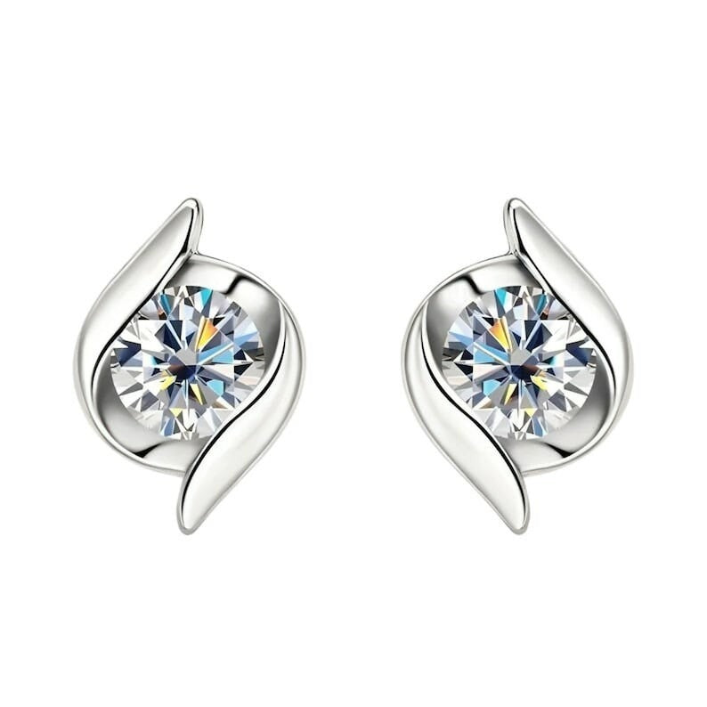 Winston Round Cut Twist Moissanite Stud Earrings White Gold