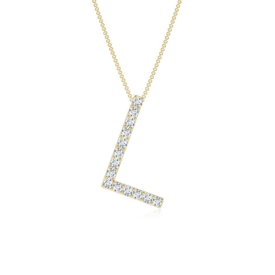 Modern Moissanite Capital "L" Initial Necklaces Yellow Gold