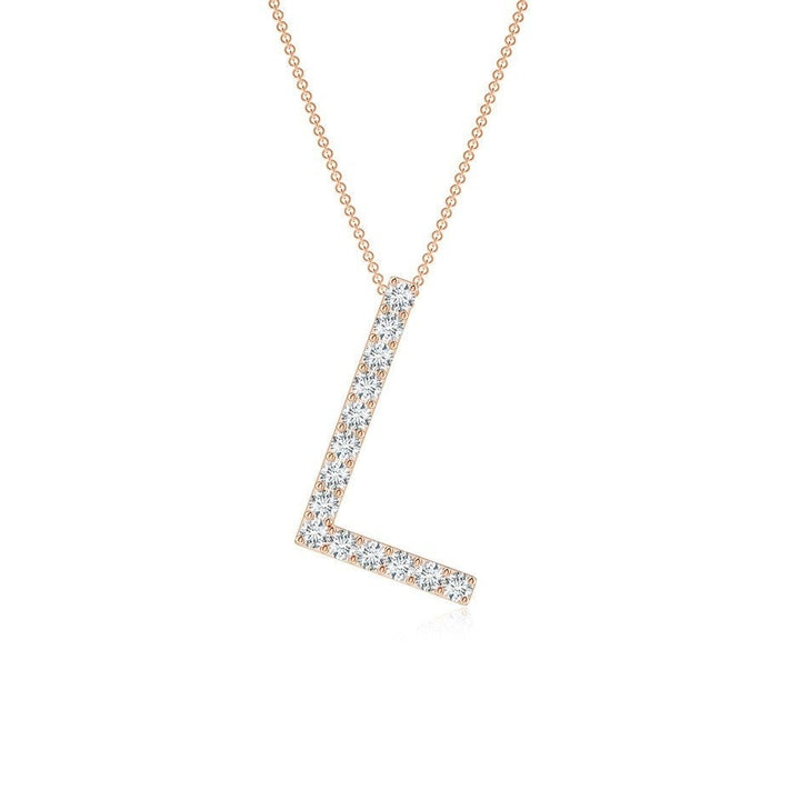 Modern Moissanite Capital "L" Initial Necklaces  Rose Gold