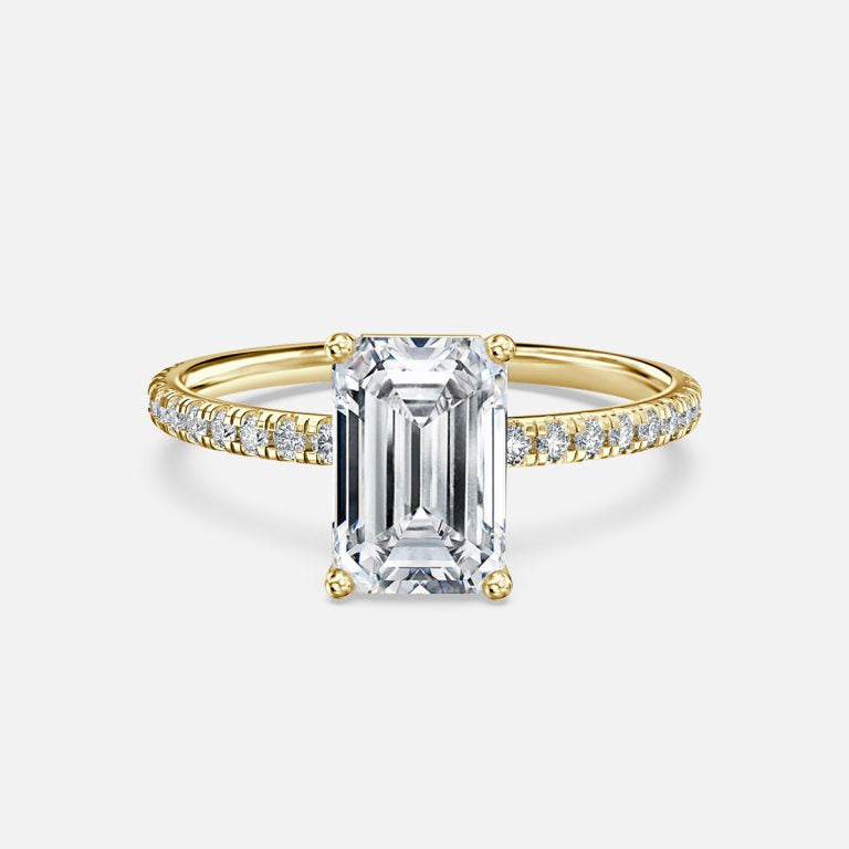 Twinkling Emerald Moissanite Band Engagement Ring Yellow Gold