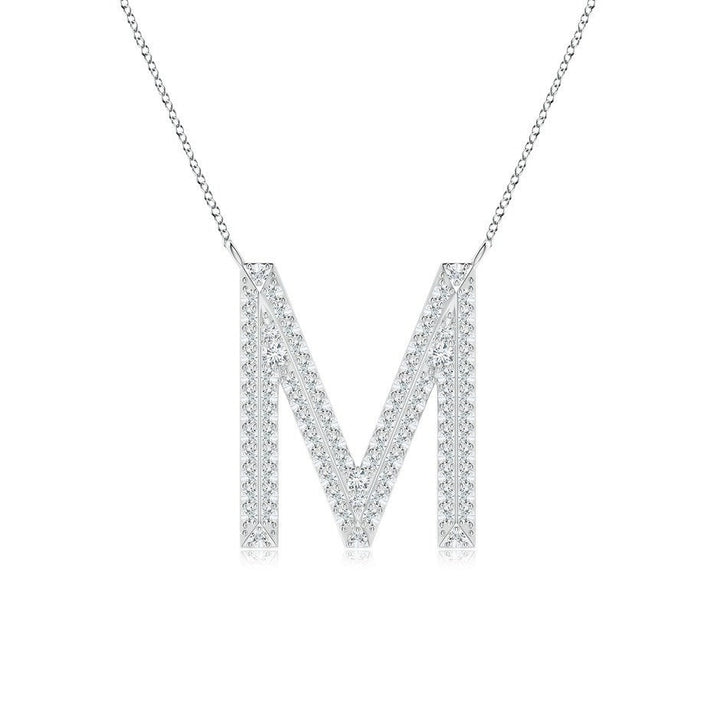 Modern Moissanite Capital "M" Initial Pendant White Gold