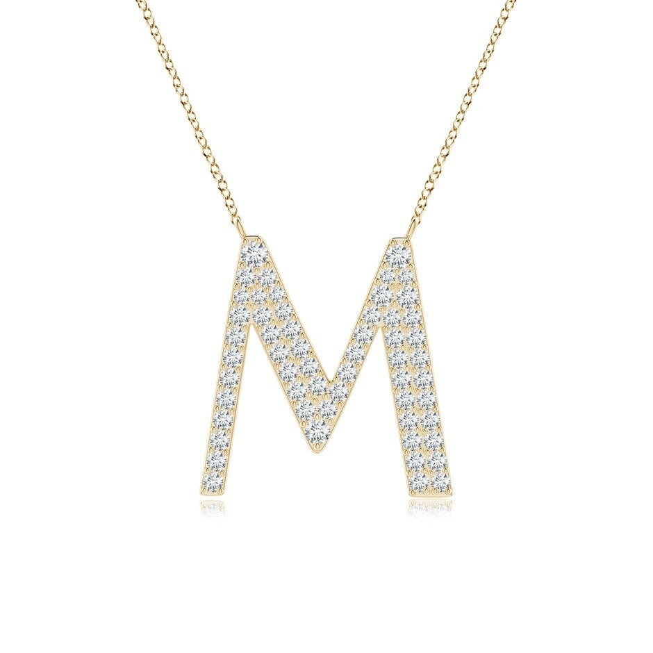 Moissanite Capital "M" Initial Necklaces Yellow Gold