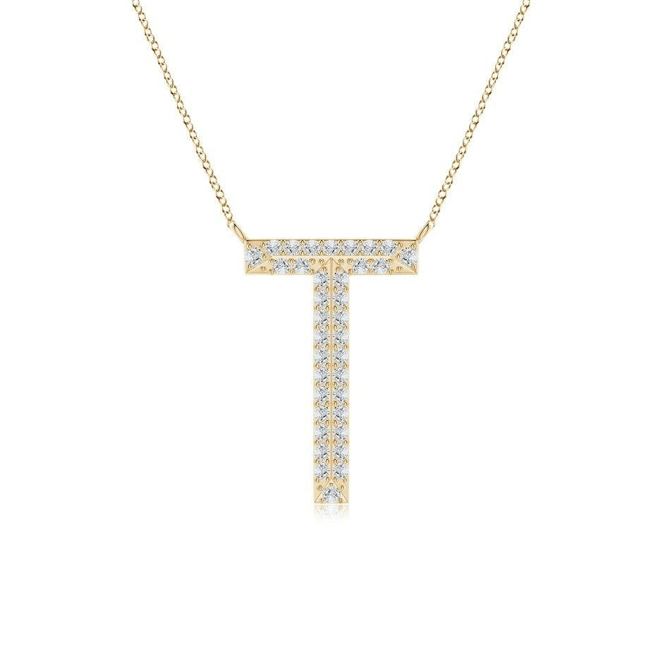 Moissanite Capital "T" Initial Necklaces Yellow Gold