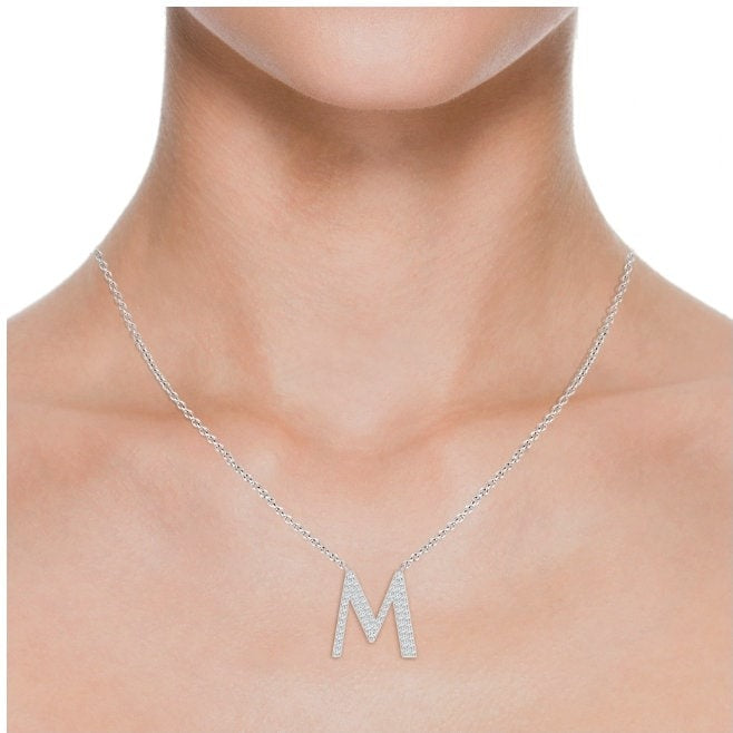 Moissanite Capital "M" Initial Necklaces White Gold