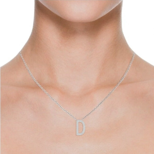 Moissanite Capital "D" Initial Necklaces White Gold