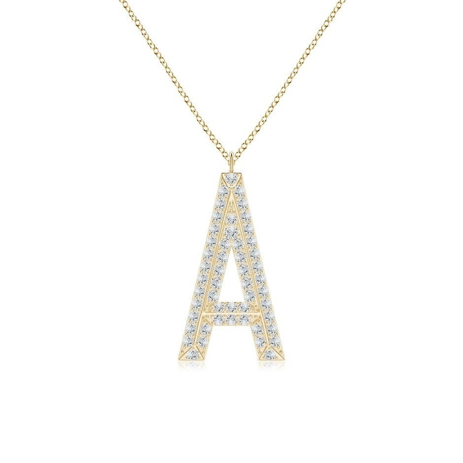 Modern Moissanite Capital "A" Initial Pendant Yellow Gold
