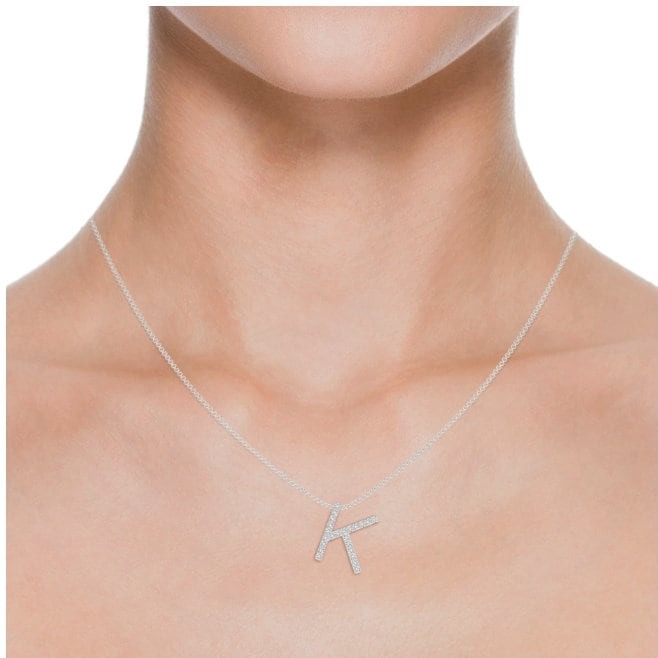 Moissanite Capital "K" Initial Necklaces White Gold