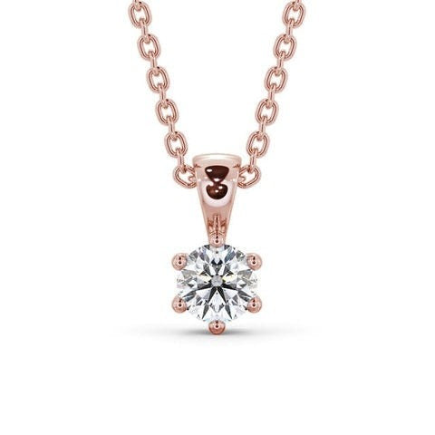 Round Cut Classic Moissanite Solitaire Necklace Rose Gold