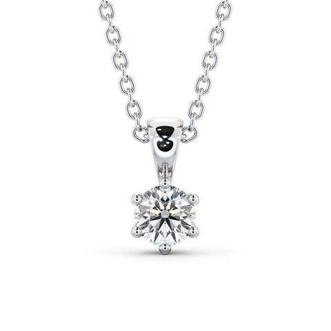 Round Cut Classic Moissanite Solitaire Necklace White Gold