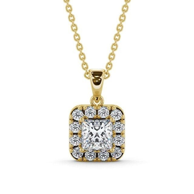 Princess Out Classic Moissanite Halo Pendant yellow Gold