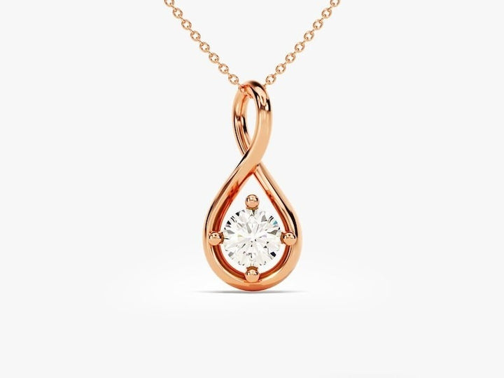 14K Solid Gold Round Cut Moissanite Infinity Necklace Rose Gold