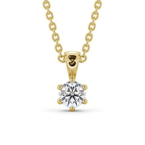 Round Cut Classic Moissanite Solitaire Necklace yellow Gold