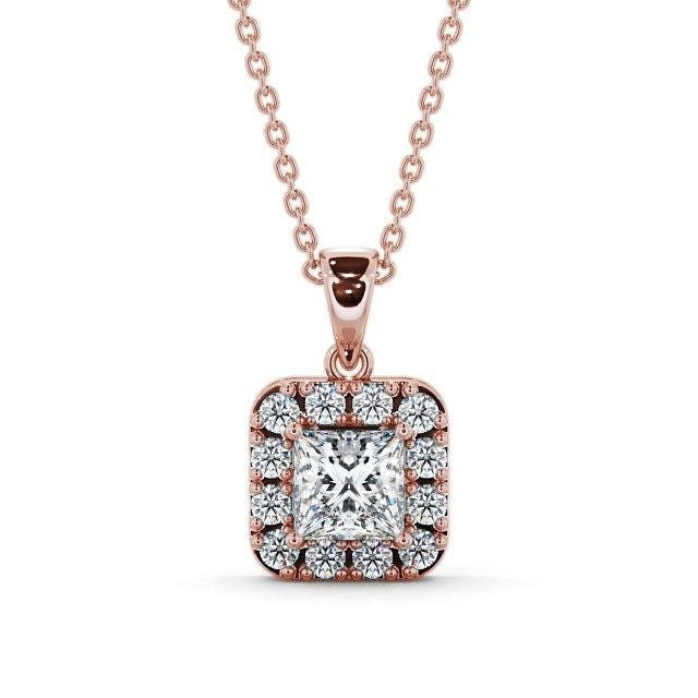 Princess Out Classic Moissanite Halo Pendant Rose Gold