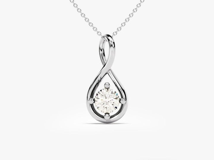 14K Solid Gold Round Cut Moissanite Infinity Necklace White Gold